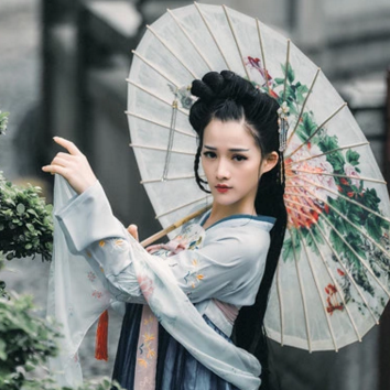 兩組齊胸襦裙?jié)h服女子頭像，唯美古風(fēng)真人頭像