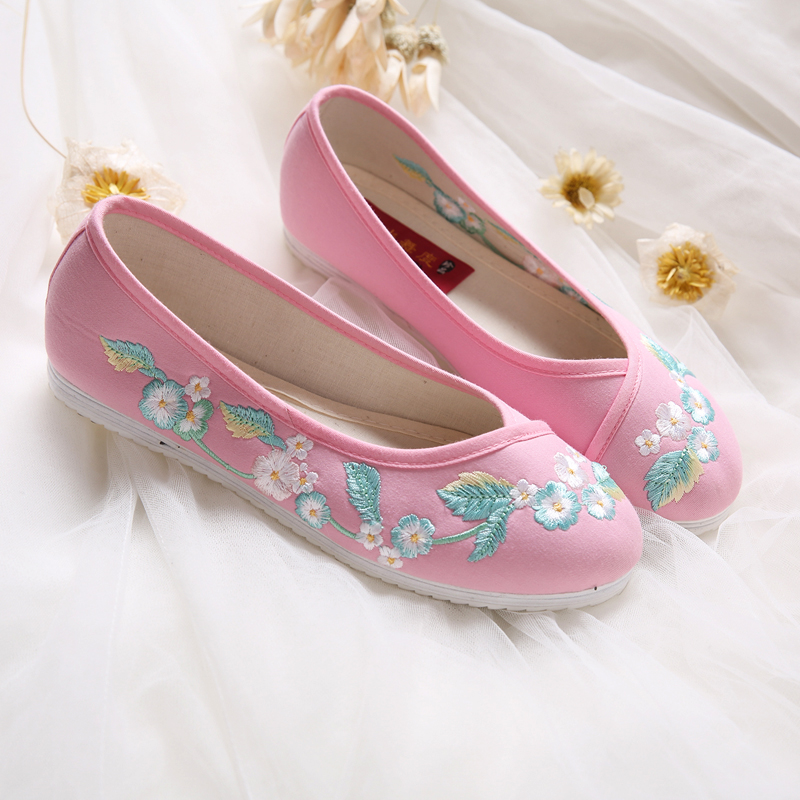 小清新花朵刺繡平底鞋，復(fù)古民族風(fēng)繡花鞋