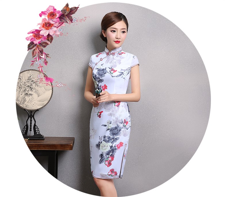 花美牡丹旗袍，復(fù)古匠心啟航閱讀短袖旗袍裙