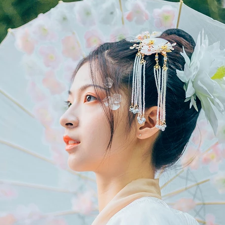 花神淚帶團(tuán)扇女生頭像，唯美古風(fēng)真人頭像