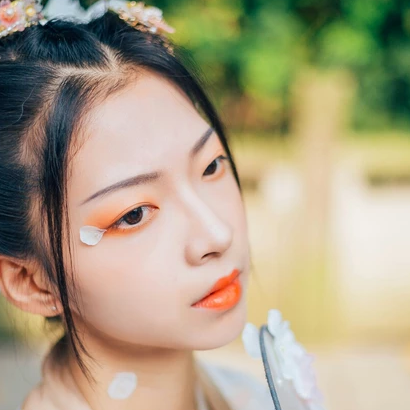 花神淚帶團(tuán)扇女生頭像，唯美古風(fēng)真人頭像
