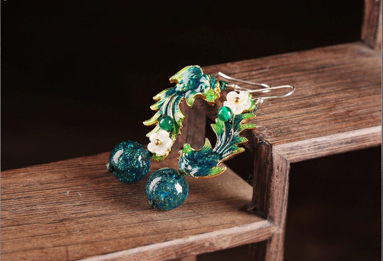 翠羽靈翩耳環(huán)，匠心啟航閱讀琉璃景泰藍鳳凰首飾