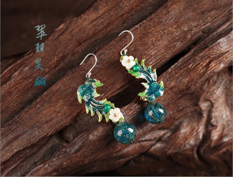 翠羽靈翩耳環(huán)，匠心啟航閱讀琉璃景泰藍鳳凰首飾