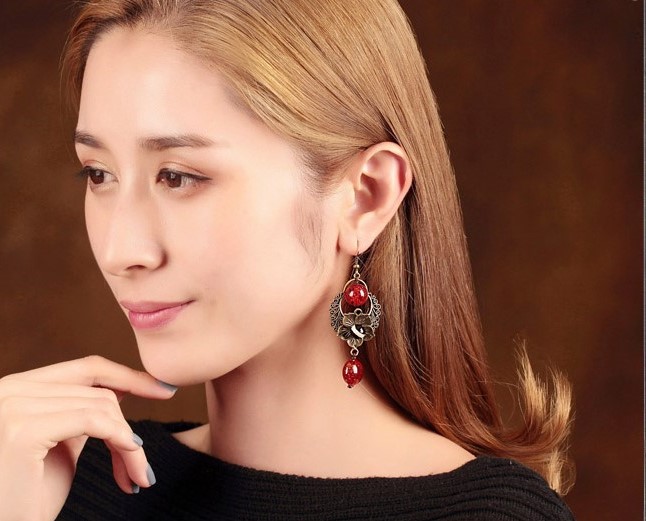 匠心啟航閱讀紅琉璃古風(fēng)耳環(huán)首飾
