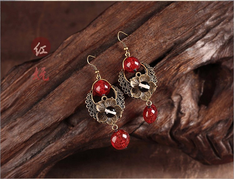 匠心啟航閱讀紅琉璃古風(fēng)耳環(huán)首飾