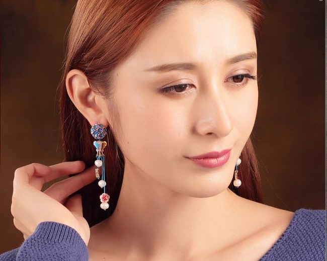 匠心啟航閱讀景泰藍蝴蝶耳釘氣質(zhì)耳環(huán)首飾