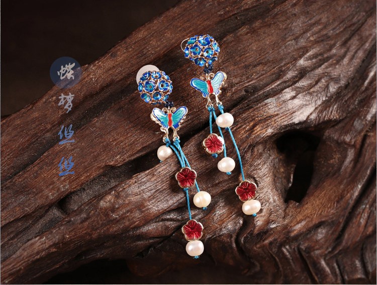 匠心啟航閱讀景泰藍蝴蝶耳釘氣質(zhì)耳環(huán)首飾