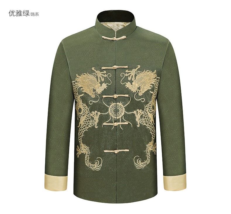 匠心啟航閱讀雙龍戲珠刺繡外套男士唐裝