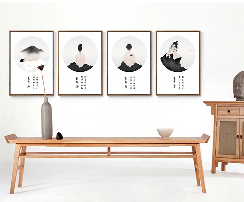 四款新中式禪意水墨畫，匠心啟航閱讀客廳裝飾畫