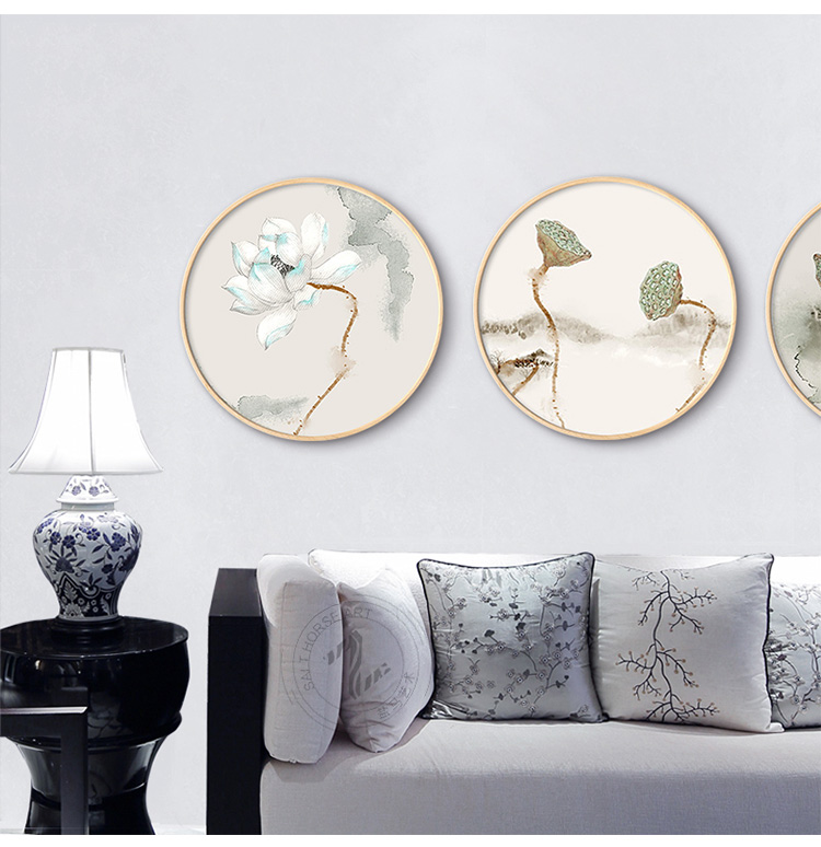 新中式寫意蓮花匠心啟航閱讀圓形裝飾畫