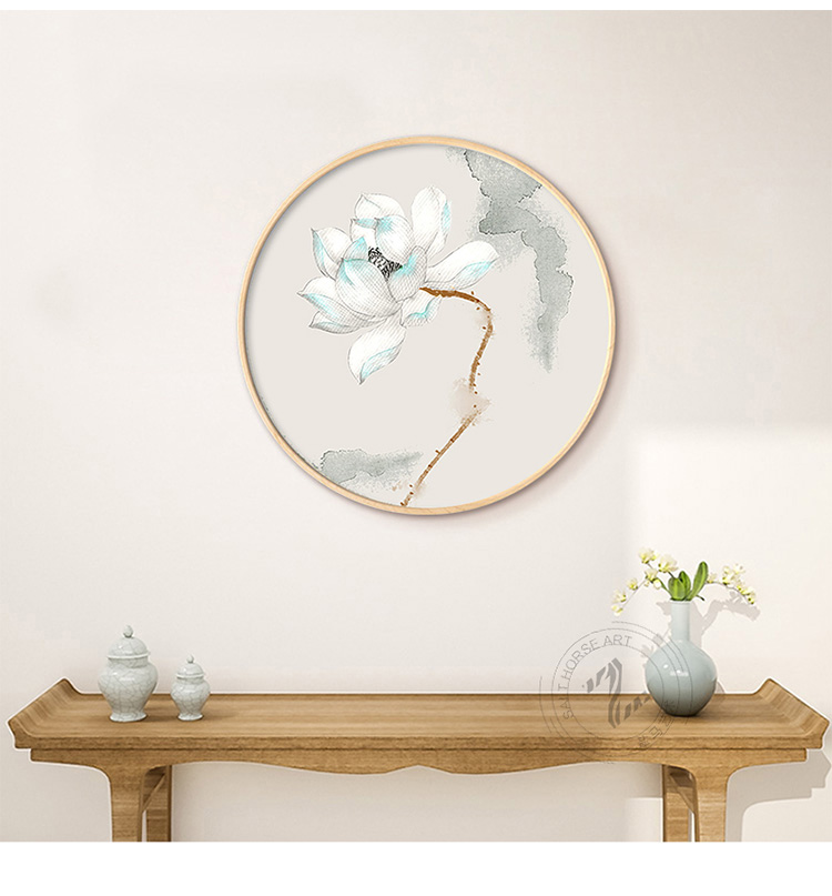 新中式寫意蓮花匠心啟航閱讀圓形裝飾畫