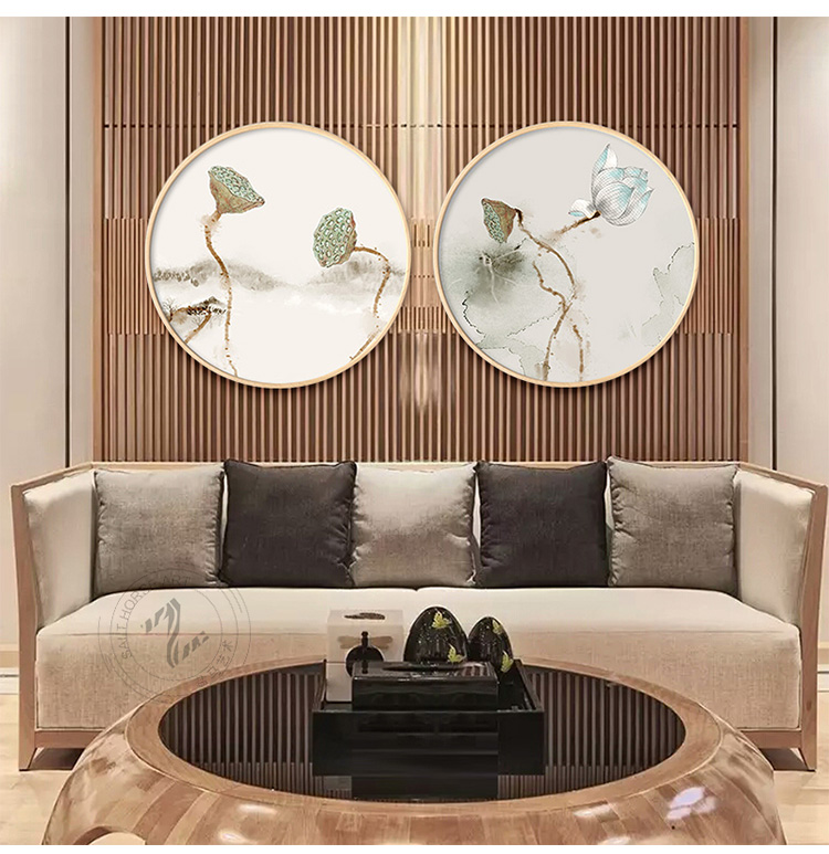 新中式寫意蓮花匠心啟航閱讀圓形裝飾畫