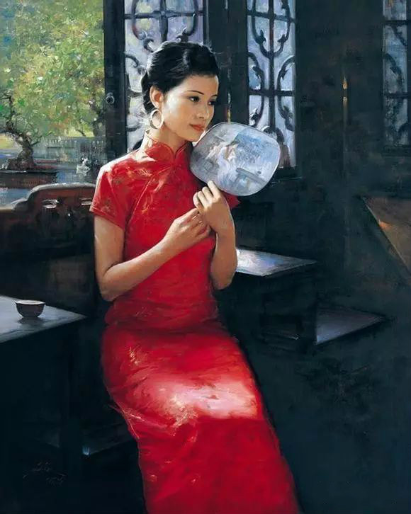 風(fēng)情萬(wàn)種的油畫(huà)旗袍女子！