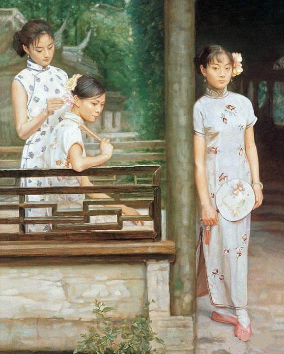 風情萬種的油畫旗袍女子！