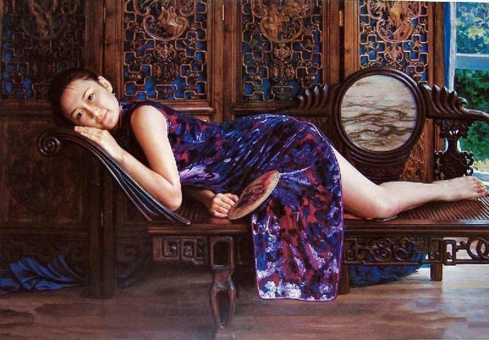 風情萬種的油畫旗袍女子！