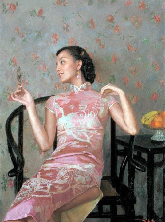 風情萬種的油畫旗袍女子！