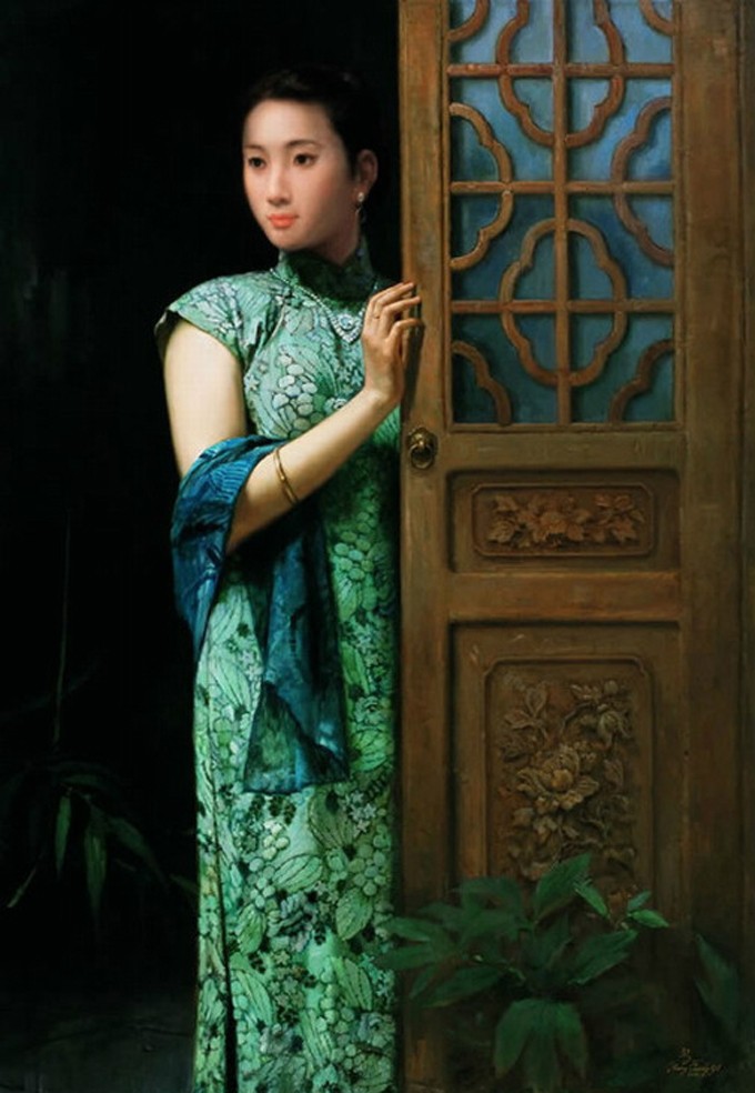 風(fēng)情萬種的油畫旗袍女子！