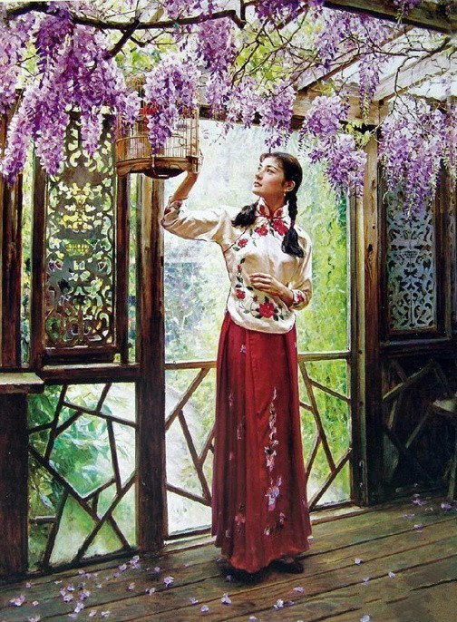 風(fēng)情萬種的油畫旗袍女子！