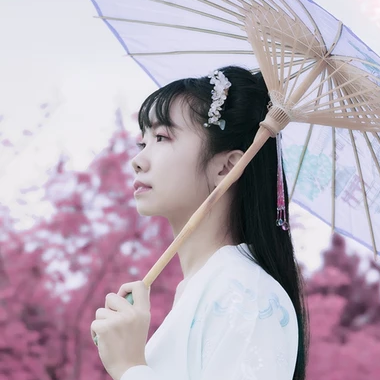 粉紫小清新帶團(tuán)扇傘頭像，唯美古風(fēng)真人頭像