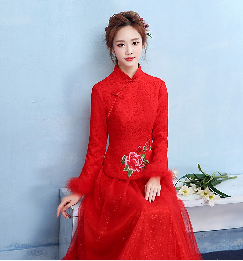 牡丹繡花中式禮服，匠心啟航閱讀保暖晚禮服