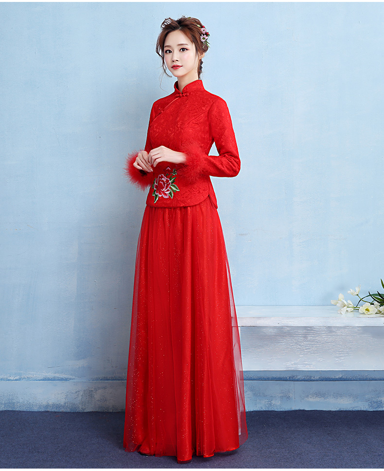 牡丹繡花中式禮服，匠心啟航閱讀保暖晚禮服