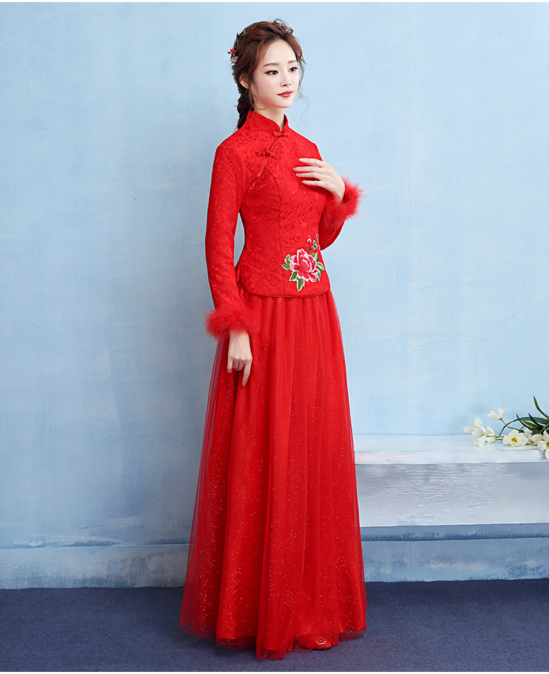 牡丹繡花中式禮服，匠心啟航閱讀保暖晚禮服