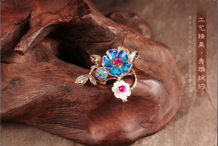 一枝藍(lán)香胸針，景泰藍(lán)匠心啟航閱讀復(fù)古飾品