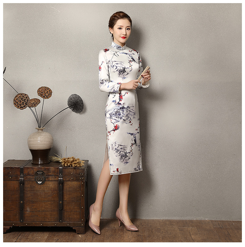 傲雪蠶絲旗袍，長(zhǎng)袖加厚旗袍裙