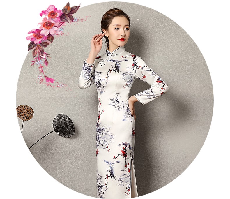 傲雪蠶絲旗袍，長(zhǎng)袖加厚旗袍裙