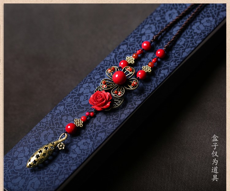 傾國傾城紅色吊墜復古毛衣鏈項鏈