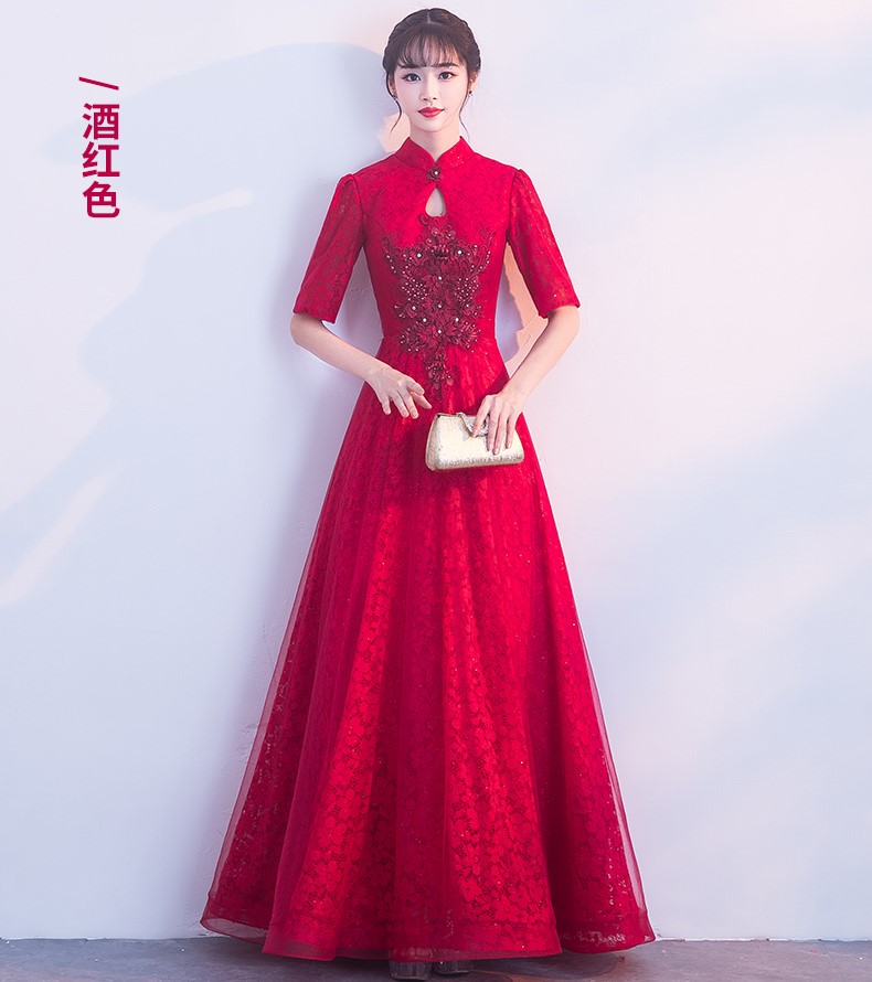 典雅氣質(zhì)中式禮服，網(wǎng)紗蕾絲晚禮服