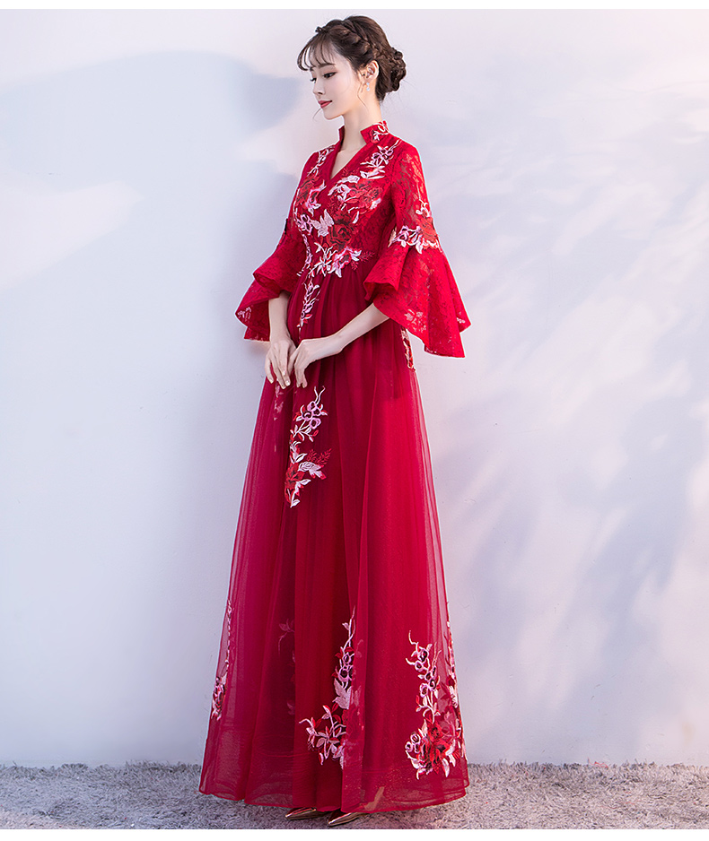 時尚喇叭袖中式禮服，性感唯美晚禮服