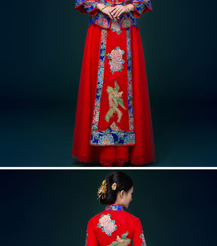 匠心啟航閱讀中式禮服，鳳凰刺繡新娘結(jié)婚禮服