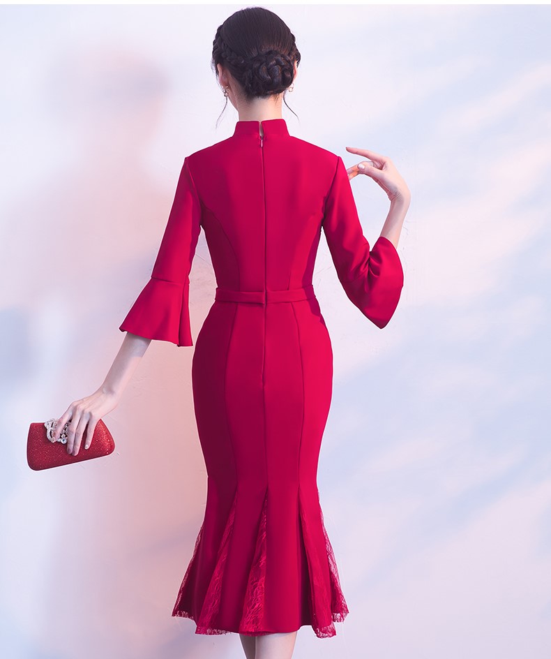 復(fù)古魚尾中式禮服，氣質(zhì)修身晚禮服