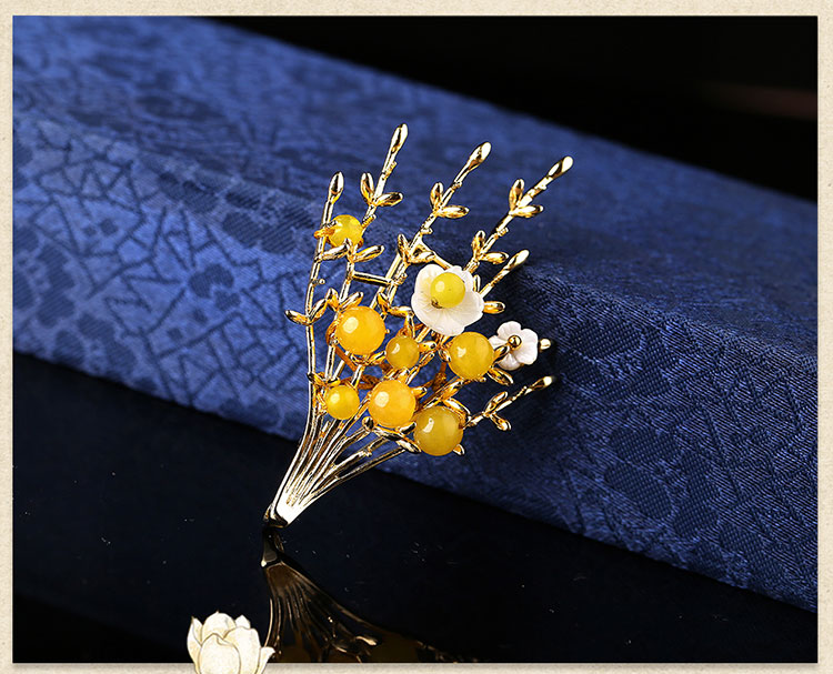 黃瑪瑙匠心啟航閱讀氣質(zhì)胸針，唯美清新復(fù)古胸花