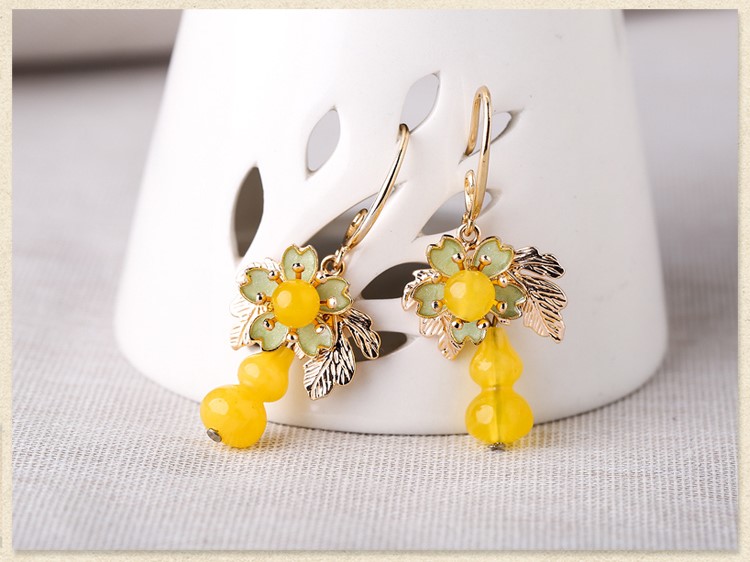 匠心啟航閱讀黃色葫蘆耳墜耳環(huán),復古氣質(zhì)耳環(huán)