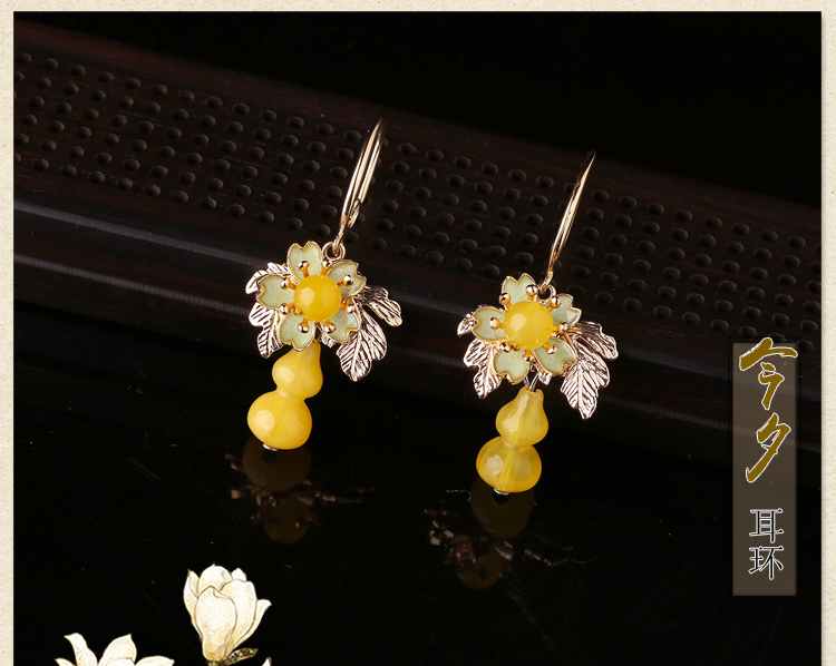 匠心啟航閱讀黃色葫蘆耳墜耳環(huán),復古氣質(zhì)耳環(huán)