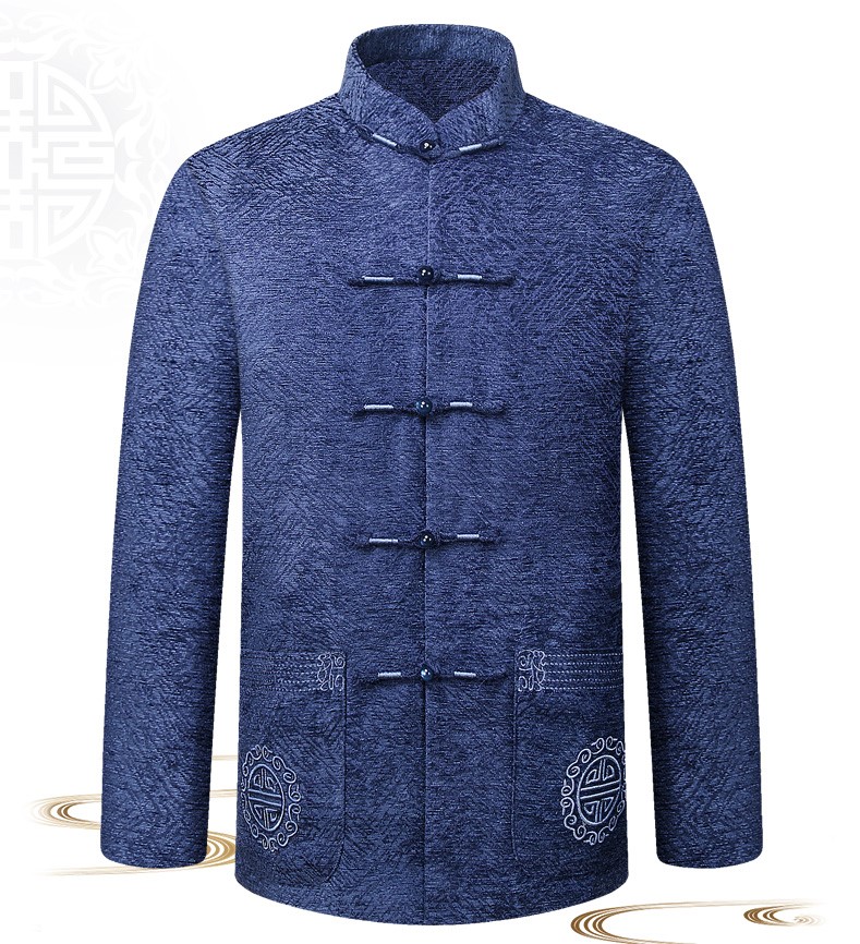 藍(lán)色匠心啟航閱讀中式唐裝外套，復(fù)古風(fēng)民族刺繡男士