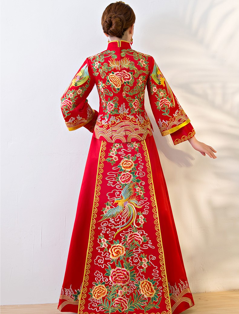 唯美匠心啟航閱讀中式禮服，鳳牡丹刺繡新娘禮服