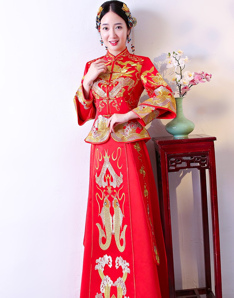 古典吉祥中式禮服，唯美鯉魚刺繡新娘禮服