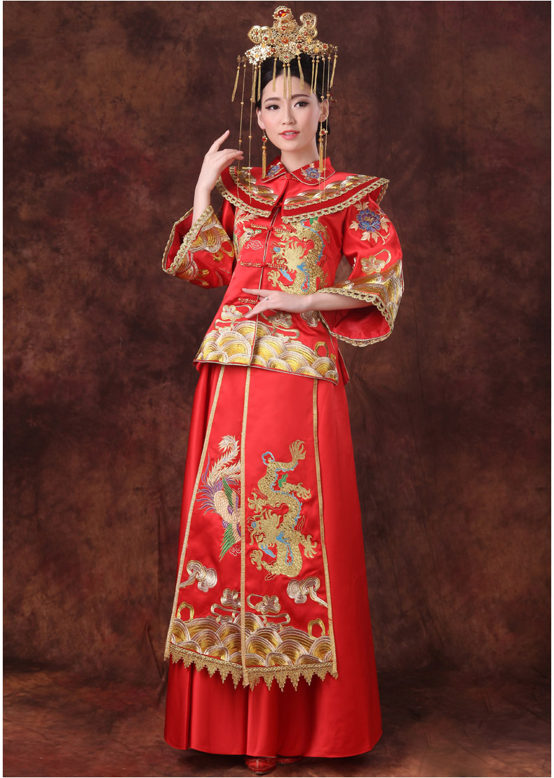 龍鳳呈祥中式禮服，嬌艷刺繡新娘禮服
