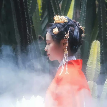 紅衣仙鶴帶傘女生頭像，唯美古風真人頭像