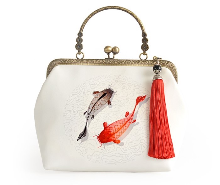 手工匠心啟航閱讀錦鯉手提包，漢服古風(fēng)斜跨手工包