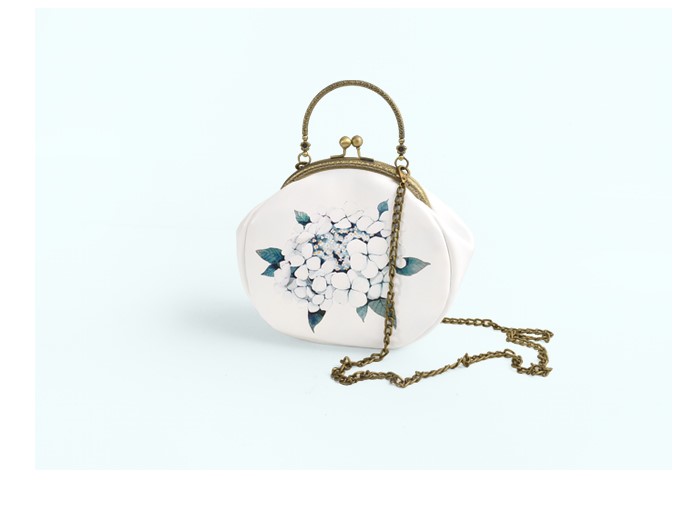 小清新瓊花印花手提包，古風甜美手工包