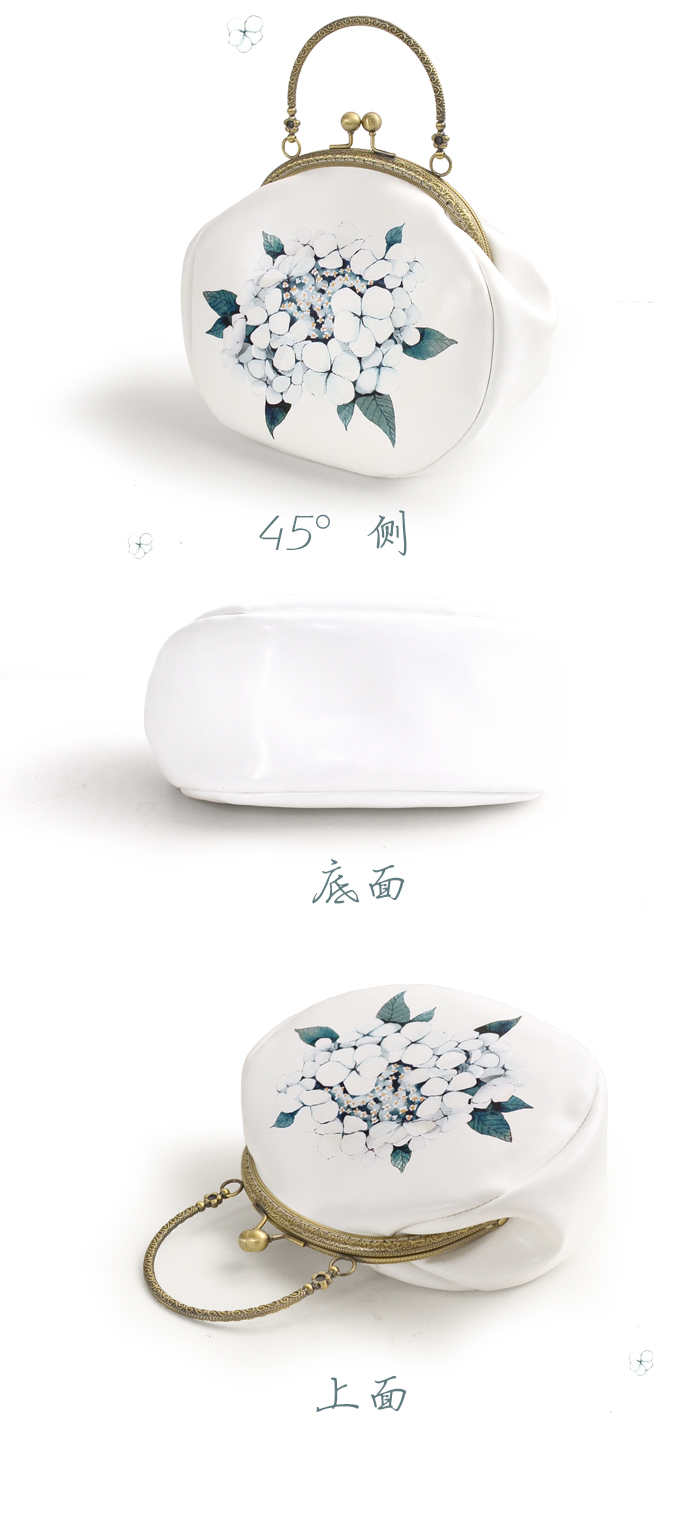 小清新瓊花印花手提包，古風甜美手工包