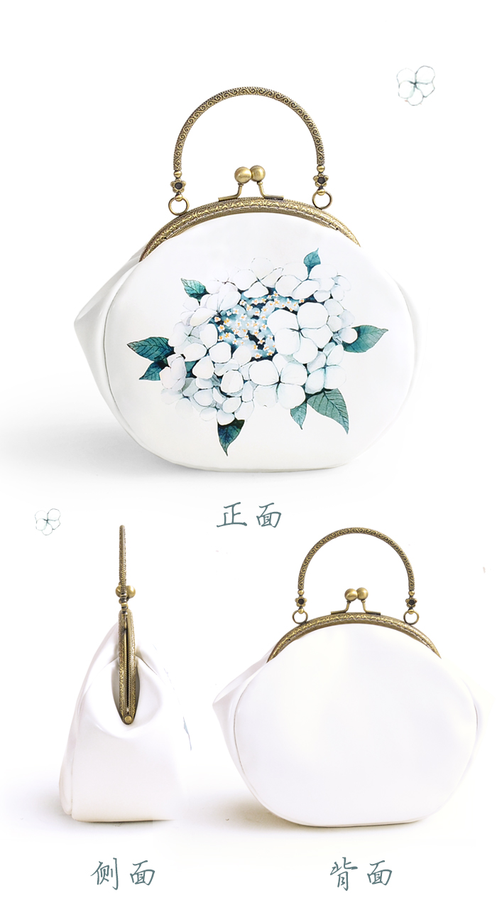 小清新瓊花印花手提包，古風甜美手工包