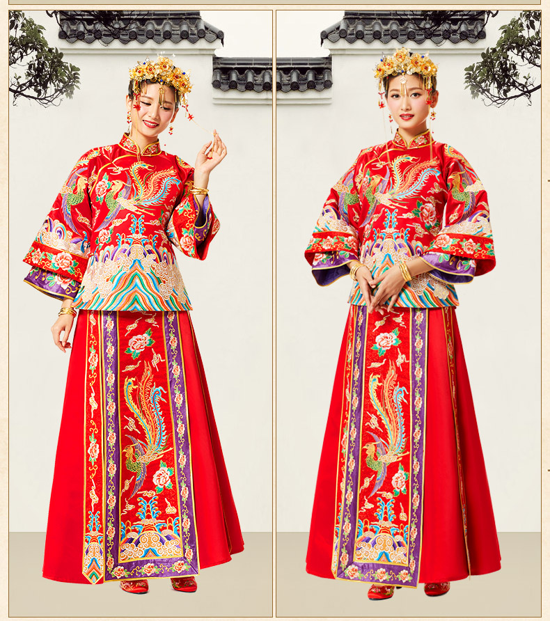 花開富貴中式禮服，多彩刺繡新娘禮服