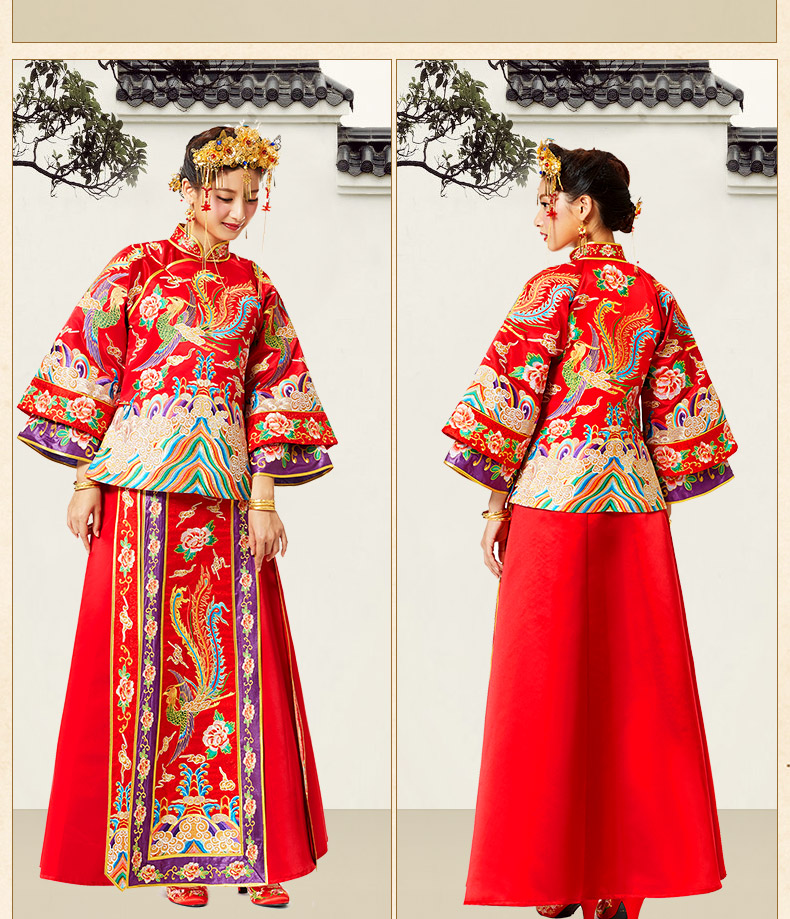 花開富貴中式禮服，多彩刺繡新娘禮服