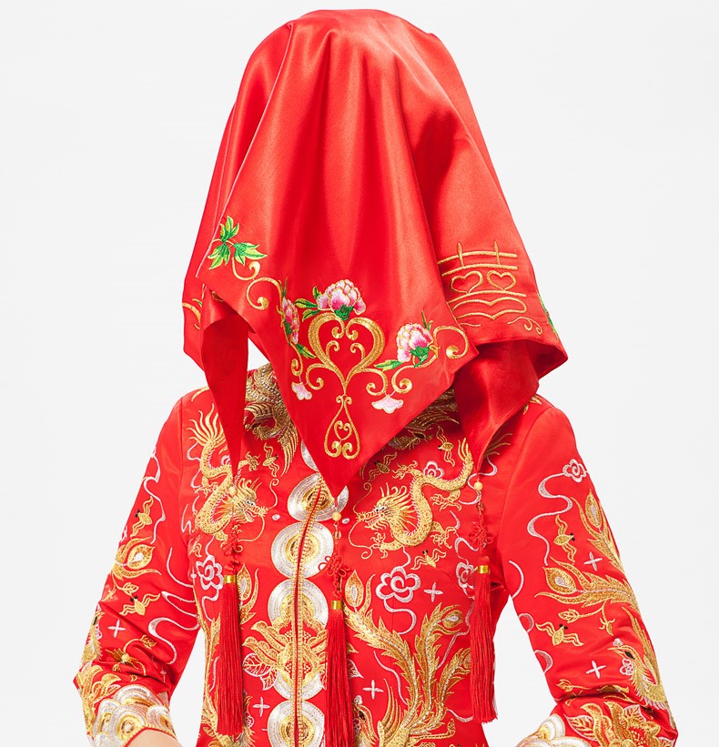 牡丹花繡邊紅色流蘇喜帕新娘結婚蓋頭