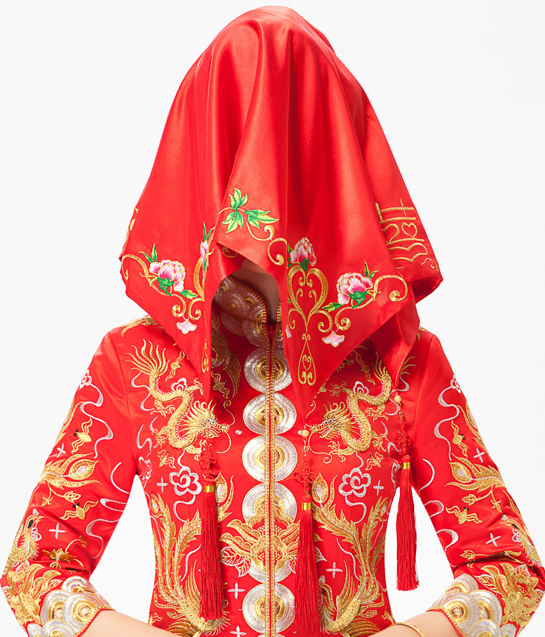 牡丹花繡邊紅色流蘇喜帕新娘結婚蓋頭